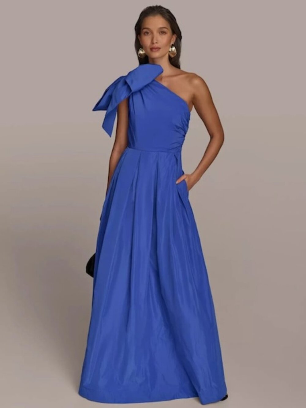 Donna Karan Royal Blue Bow One-Shoulder Gown